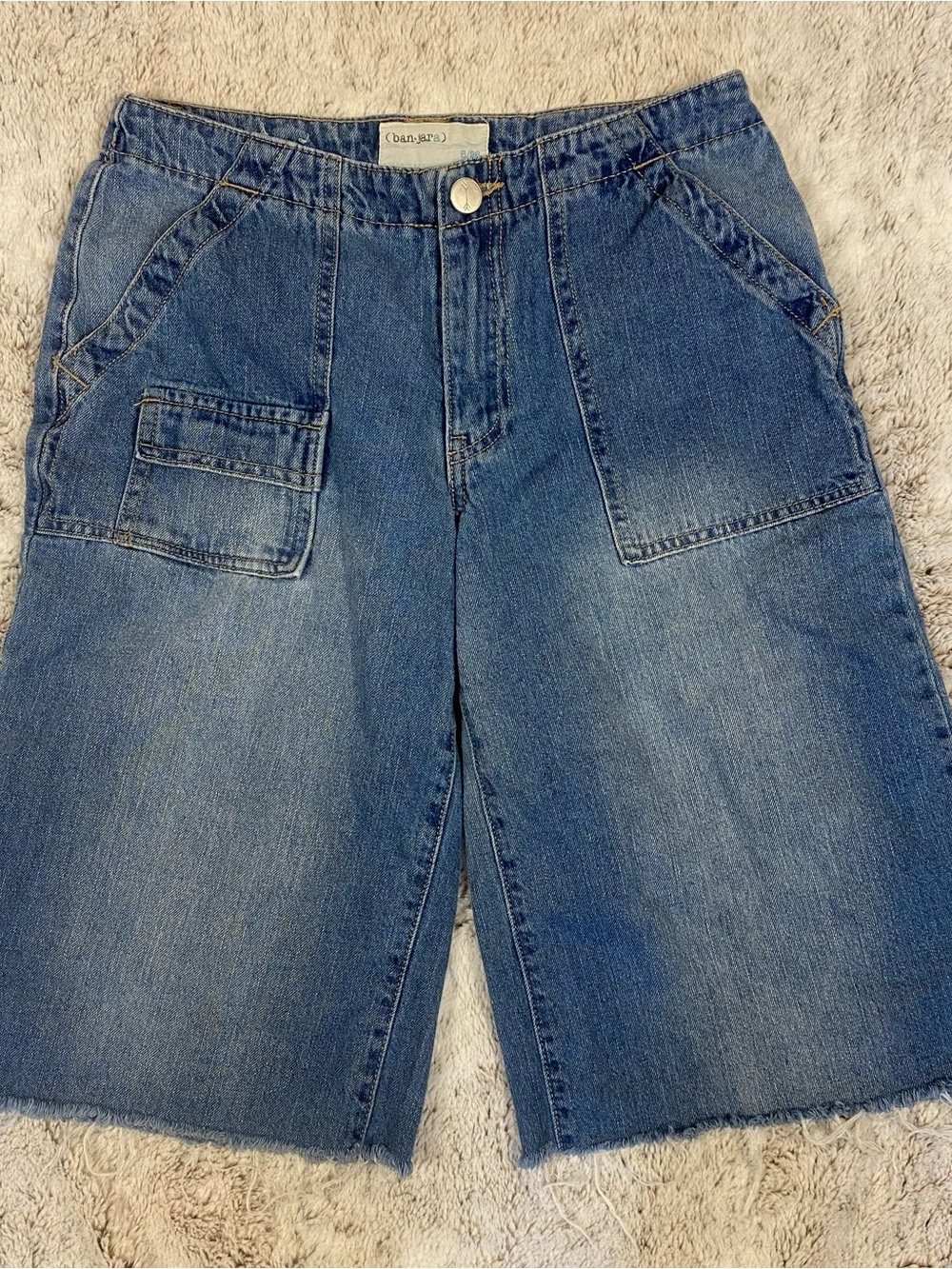 Vintage y2k banjara knee length jorts wide leg jean shorts denim skater style